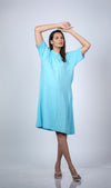Aqua Blue Maternity T-Shirt Dress | Short Sleeve, Relaxed A-Line, Comfortable Fit for Moms-to-Be - LOOKBOOK