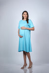 Aqua Blue Maternity T-Shirt Dress | Short Sleeve, Relaxed A-Line, Comfortable Fit for Moms-to-Be - LOOKBOOK