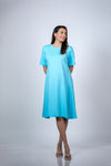 Aqua Blue Maternity T-Shirt Dress | Short Sleeve, Relaxed A-Line, Comfortable Fit for Moms-to-Be - LOOKBOOK
