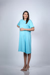Aqua Blue Maternity T-Shirt Dress | Short Sleeve, Relaxed A-Line, Comfortable Fit for Moms-to-Be - LOOKBOOK