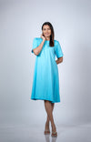 Aqua Blue Maternity T-Shirt Dress | Short Sleeve, Relaxed A-Line, Comfortable Fit for Moms-to-Be - LOOKBOOK