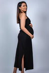 Pose variation of black maternity bodycon maxi dress, highlighting its sleek, comfortable fit perfect for moms-to-be.