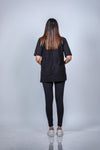 Back view of black nursing T-shirt, showcasing its relaxed fit and breathable design, ideal for pregnancy and nursing.