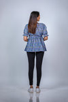 Back view of Blue Blossom Fit & Flare Maternity Top, featuring a flowy silhouette and a comfortable fit for maternity wear.