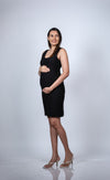 Right-side view of the Classic Black Maternity Sleeveless Bodycon Dress, offering a chic and sleek maternity style.