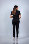 Back view of Classic Black Ruched Maternity T-Shirt, showcasing the timeless design and comfortable fit for expecting moms.