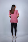 Back view of Dusty Rose Maternity T-Shirt, showcasing the relaxed fit and versatile design, perfect for layering or wearing on its own.