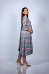 Side view of Floral A-Line Maternity Kurti Set, showcasing the flattering A-line silhouette with matching dupatta, perfect for any occasion.