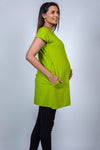 Close-up view of Neon Green Fit & Flare Maternity Top, highlighting the flattering fit and ample space for growing bump.