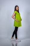 Side view of Neon Green Fit & Flare Maternity Top, offering a relaxed and chic fit for casual outings or home wear.