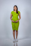 Front view of Neon Green Maternity Bodycon Dress, featuring a sleek, body-hugging silhouette for a modern and chic look for moms-to-be.