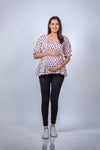 Front view of Pink Floral Delight Fit & Flare Maternity Top, showcasing a flattering fit and vibrant floral print for moms-to-be.