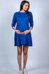 Close-up view of Royal Blue A-Line Maternity T-Shirt Dress, highlighting the flattering A-line fit and comfortable design for expecting mothers.