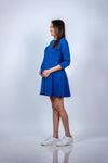 Side view of Royal Blue A-Line Maternity T-Shirt Dress, highlighting the flattering A-line silhouette and vibrant royal blue color.