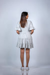 Back view of Soft Heather Grey Layered Maternity T-Shirt Dress, highlighting the breathable fabric and elegant design for all-day comfort.