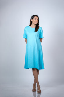  Aqua Blue Maternity T-Shirt Dress | Short Sleeve, Relaxed A-Line, Comfortable Fit for Moms-to-Be - LOOKBOOK
