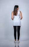 Back view of Classic White Sleeveless Maternity Tunic, featuring a flowy and comfortable fit perfect for everyday wear.