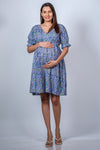 Blue Meadow Blossom Floral Fit n' Flare Maternity Dress | Comfortable & Elegant Maternity Fashion - LOOKBOOK