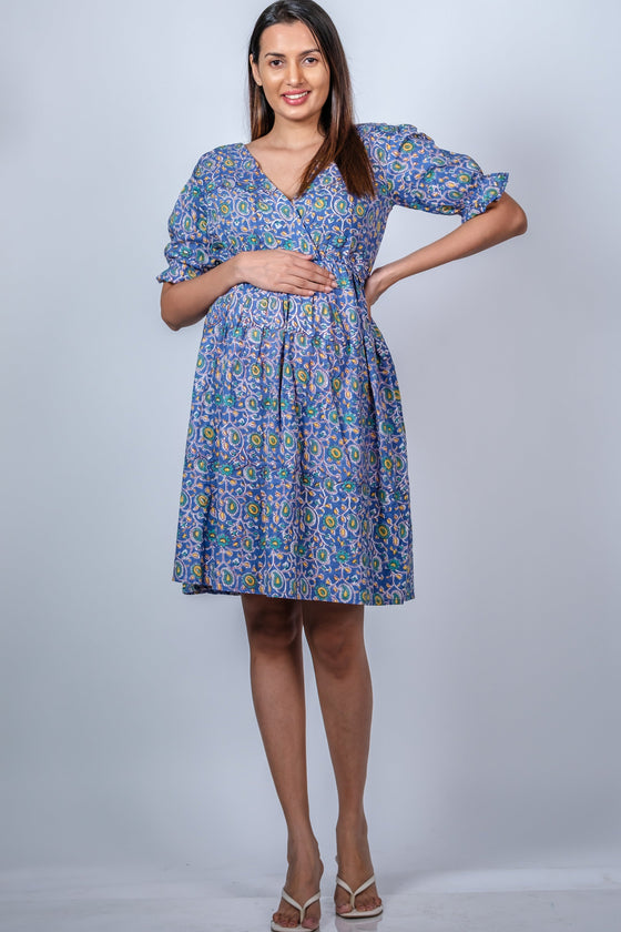 Blue Meadow Blossom Floral Fit n' Flare Maternity Dress | Comfortable & Elegant Maternity Fashion - LOOKBOOK