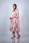 Side view of Graceful Floral Maternity Kurti Set, showcasing the flattering fit and matching floral dupatta, perfect for casual or special occasions.