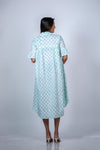 Back view of Mint Blue Maternity High-Low Dress, offering a full look at the comfortable and breathable design for expecting moms.