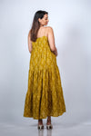 Back view of Mustard Yellow 3-Layered Maternity Dress featuring adjustable straps and a comfortable, flowing design.