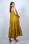 Side view of Mustard Yellow 3-Layered Maternity Dress showcasing its layered design and comfortable fit for expectant mothers.