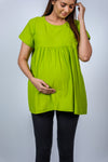 Close-up view of Neon Green Babydoll Maternity T-Shirt, highlighting the comfortable fit and breathable fabric for moms-to-be.