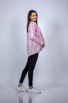 Side view of Pink Tie-Dye Maternity Shirt, offering a comfortable and flowy fit for expecting moms.