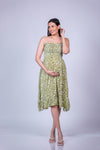 Front view of the Printed Strapless Maternity Smock Dress, highlighting the flowy A-line design and comfortable fit over the growing bump.