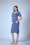 Front view of the Soft Knit Short-Sleeve Maternity Bodycon Dress, showcasing the comfortable and flattering fit for expecting mothers.