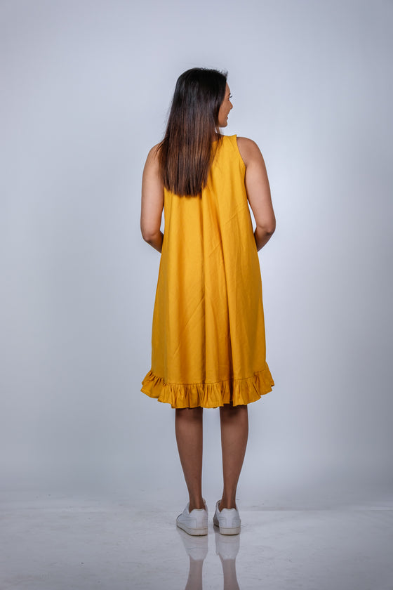 Back view of Sunshine Yellow Fit & Flare Maternity Dress, highlighting the flowy and comfortable fit for moms-to-be.