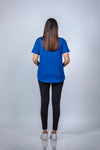 Back view of Vibrant Blue Maternity T-Shirt, showcasing a breathable and comfortable design for everyday wear.