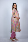 Side view of Vibrant Pink Floral A-Line Maternity Kurti Set, showcasing the flattering A-line silhouette and matching dupatta for a stylish look.