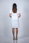 Close-up view of White Maternity A-Line T-Shirt Dress, focusing on the simple yet elegant design for everyday wear.
